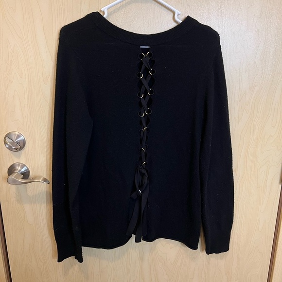 A.L.C. Valerie Lace-Up Wool & Cashmere Sweater in Black - Picture 1 of 6